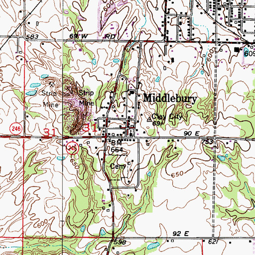 Topographic Map of Middlebury, IN