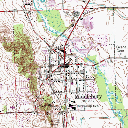 Topographic Map of Middlebury, IN