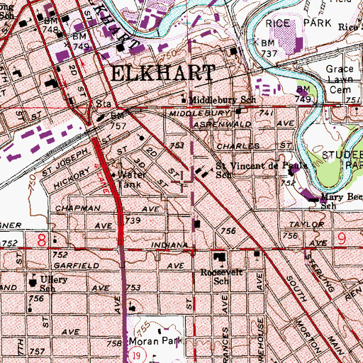 Topographic Map of Middlebury Elementary School, IN