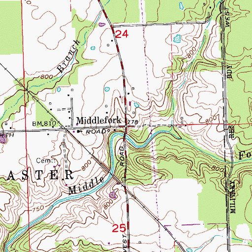 Topographic Map of Middlefork, IN