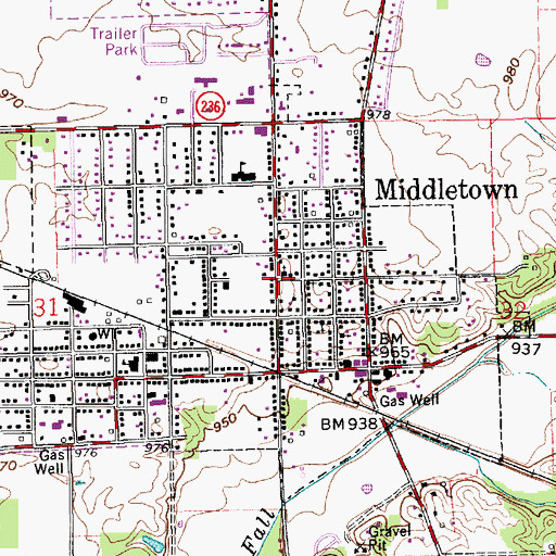 Topographic Map of Middletown, IN