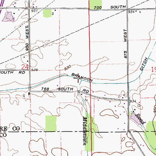 Topographic Map of Middletown Drain, IN