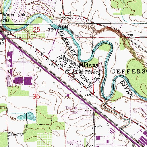 Topographic Map of Midway, IN