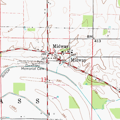 Topographic Map of Midway, IN