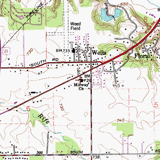 Topographic Map of Midway Church, IN