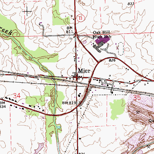 Topographic Map of Mier, IN