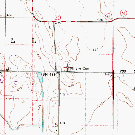 Topographic Map of Milam Cemetery, IN