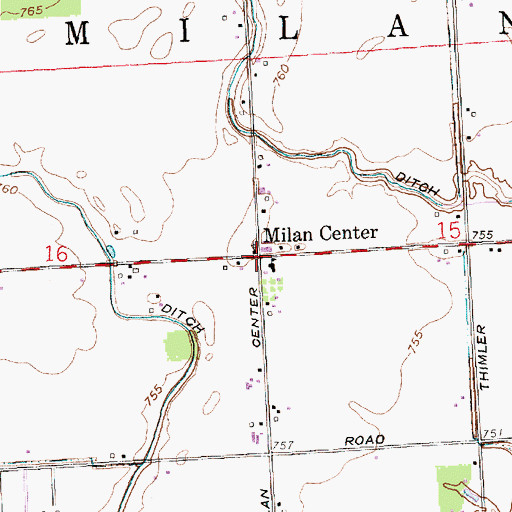 Topographic Map of Milan Center, IN