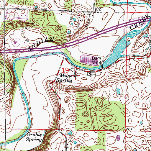 Topographic Map of Miles Spring, IN