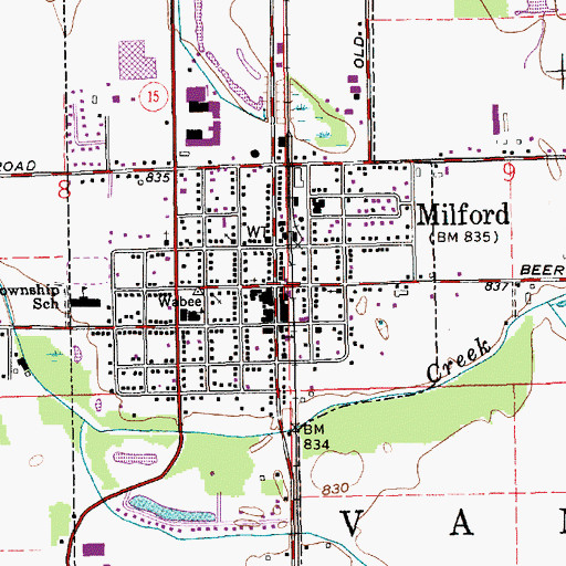 Topographic Map of Milford, IN