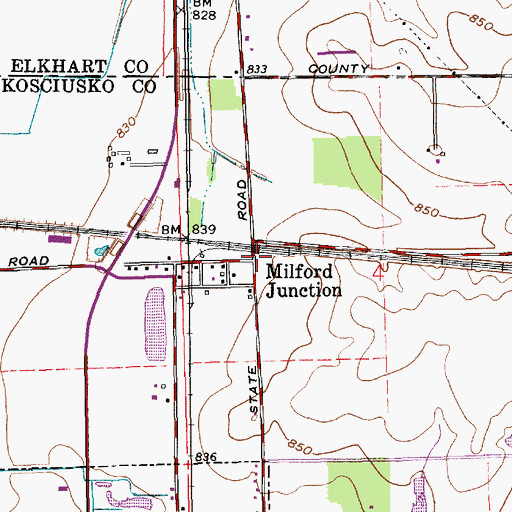 Topographic Map of Milford Junction, IN