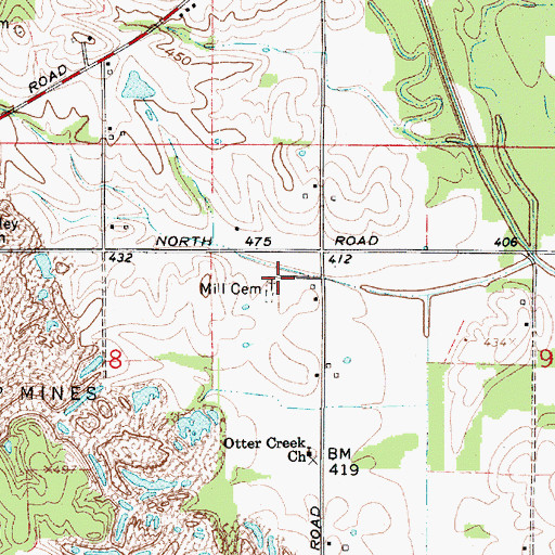 Topographic Map of Mill Cemetery, IN