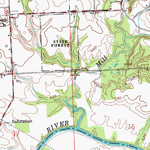 Topographic Map of Mill Creek, IN