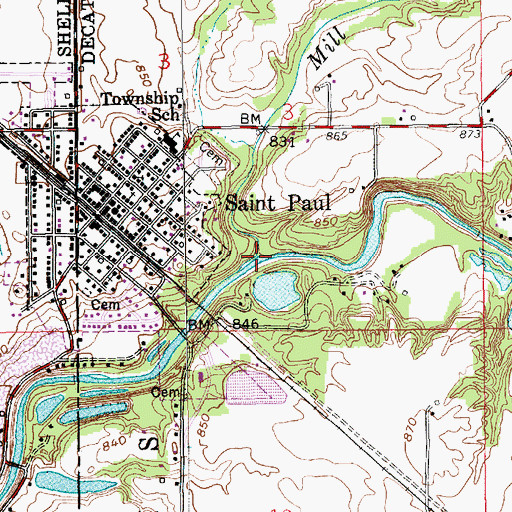 Topographic Map of Mill Creek, IN