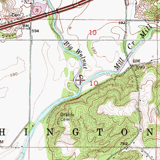 Topographic Map of Mill Creek, IN