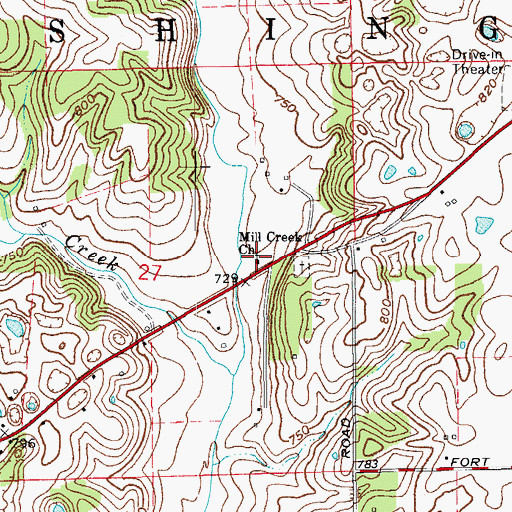 Topographic Map of Mill Creek Church, IN