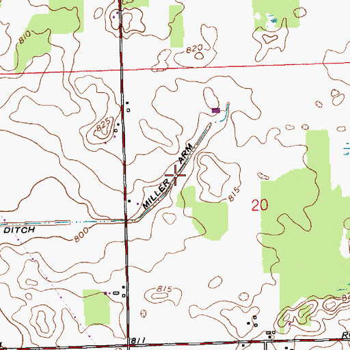 Topographic Map of Miller Arm, IN