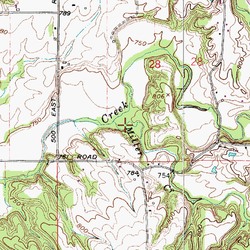 Topographic Map of Miller Creek, IN