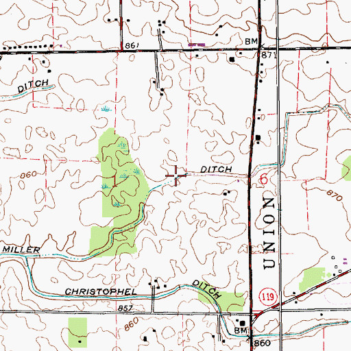 Topographic Map of Miller Ditch, IN