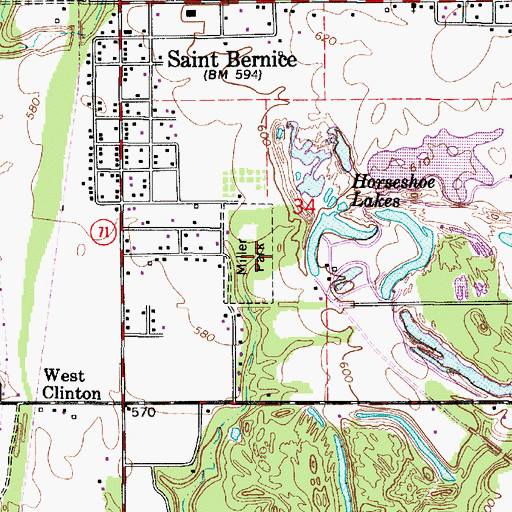 Topographic Map of Miller Park, IN