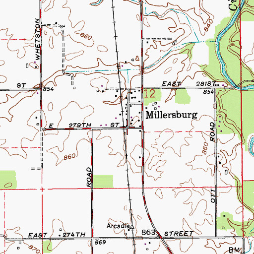 Topographic Map of Millersburg, IN