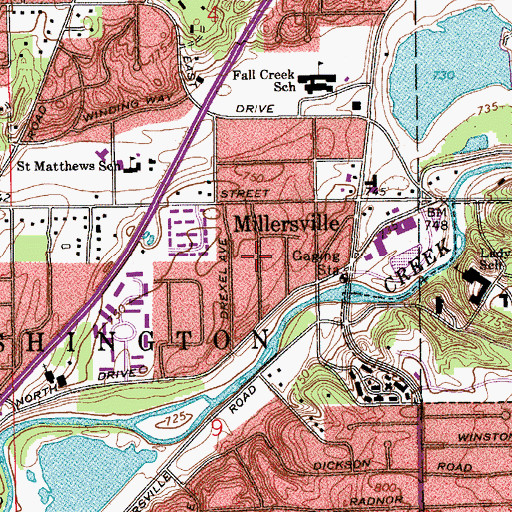 Topographic Map of Millersville, IN