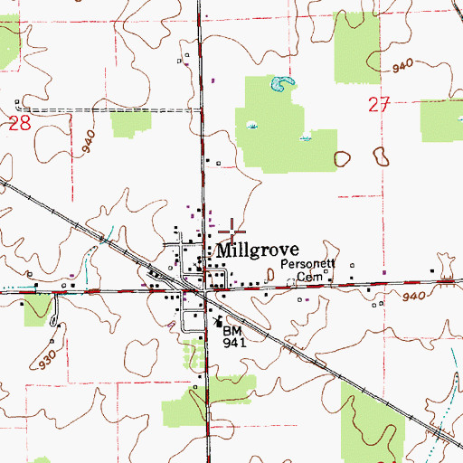 Topographic Map of Millgrove, IN