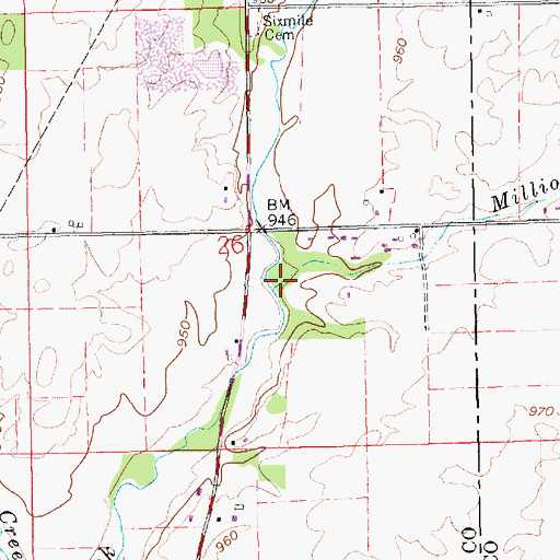 Topographic Map of Million Brook, IN