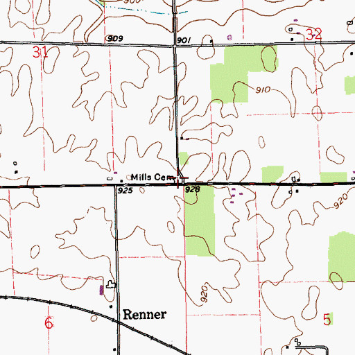 Topographic Map of Mills Cemetery, IN