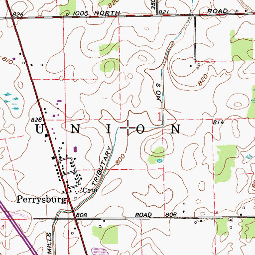 Topographic Map of Mills Tributary Number Two, IN