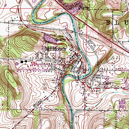 Topographic Map of Milltown, IN