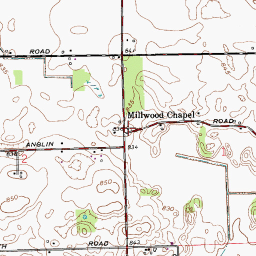 Topographic Map of Millwood Chapel, IN