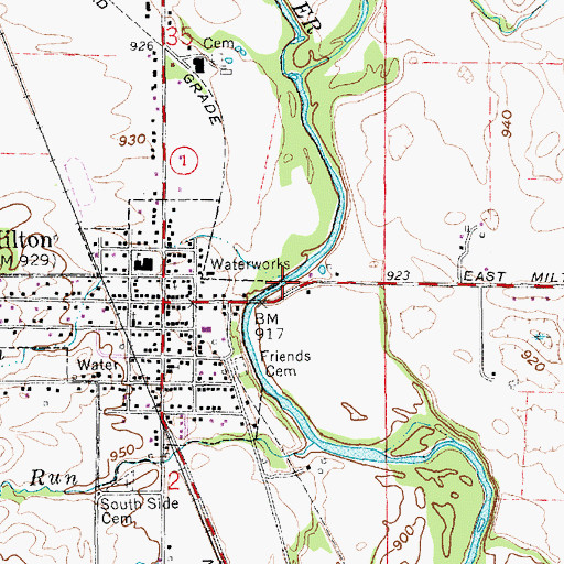 Topographic Map of Milton Drain, IN