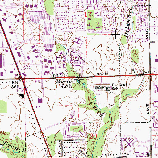 Topographic Map of Mirror Lake, IN