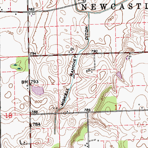 Topographic Map of Miskell Mahoney Ditch, IN