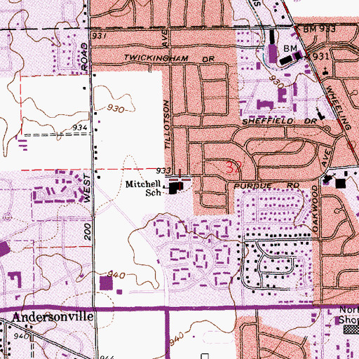 Topographic Map of Mitchell Elementary School, IN