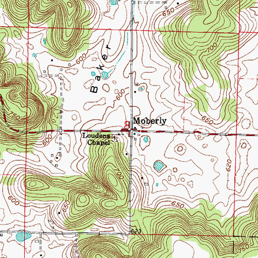 Topographic Map of Moberly, IN