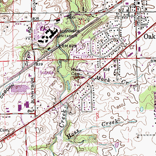 Topographic Map of Mock Cemetery, IN