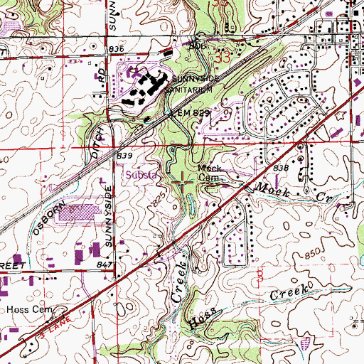 Topographic Map of Mock Creek, IN