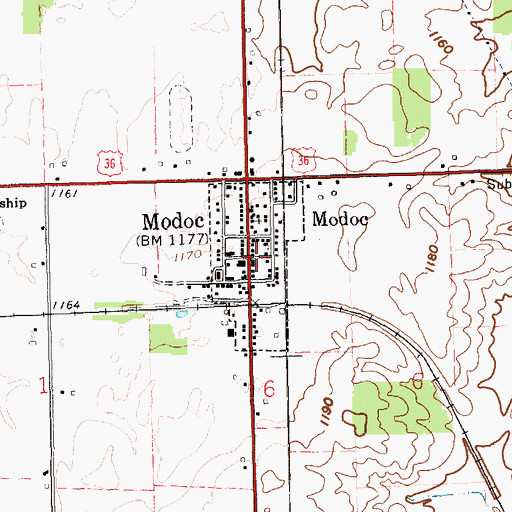 Topographic Map of Modoc, IN