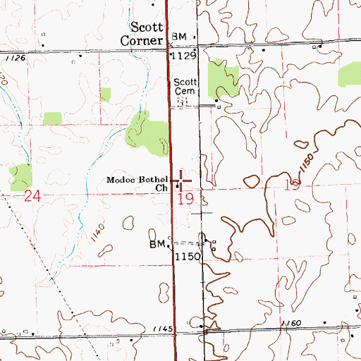 Topographic Map of Modoc Bethel Church, IN