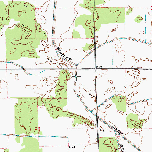 Topographic Map of Mohler Ditch, IN
