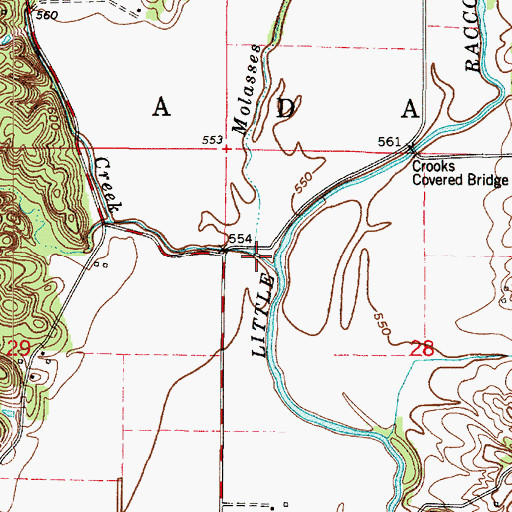 Topographic Map of Molasses Creek, IN