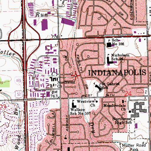 Topographic Map of Moller Creek, IN