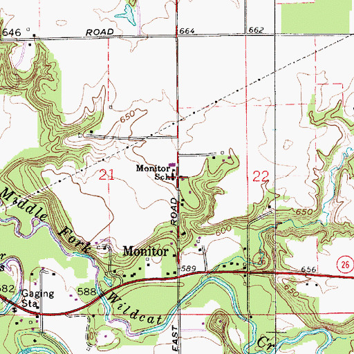 Topographic Map of Monitor School, IN