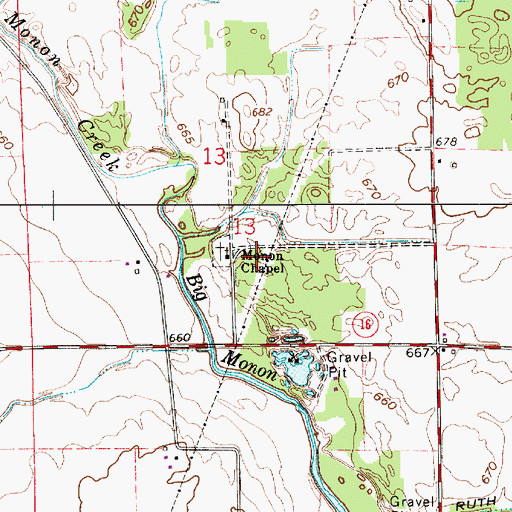 Topographic Map of Monon Chapel, IN