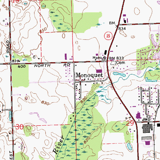 Topographic Map of Monoquet, IN