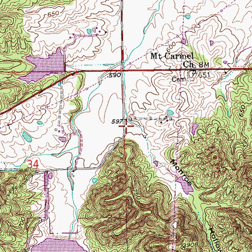 Topographic Map of Monroe Hollow, IN