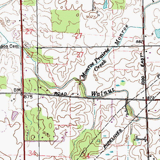 Topographic Map of Monroe Prairie Creek, IN