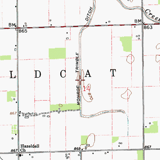 Topographic Map of Monroe Trimble Ditch, IN